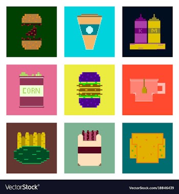 Set pixel icons of fast food vector image