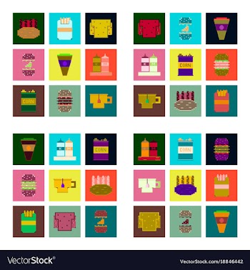Set pixel icons of fast food vector image