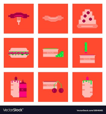Set pixel icons of fast food vector image