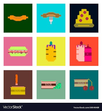 Set pixel icons of fast food vector image