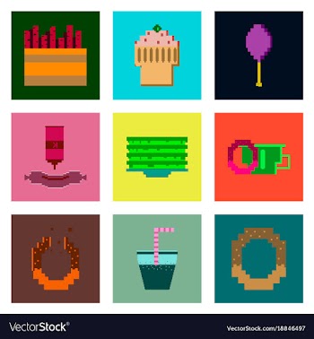 Set pixel icons of fast food vector image