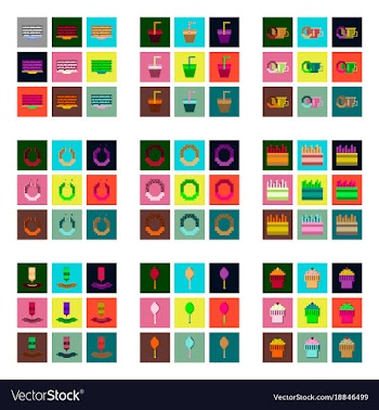 Set pixel icons of fast food vector image