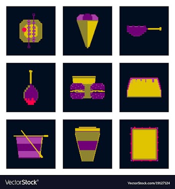 Set pixel icons of fast food vector image