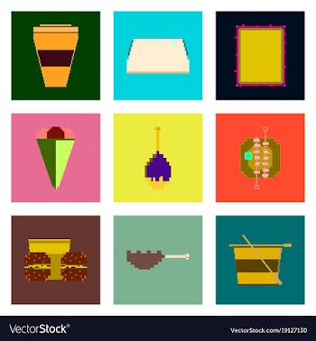 Set pixel icons of fast food vector image