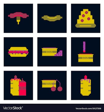 Set pixel icons of fast food vector image