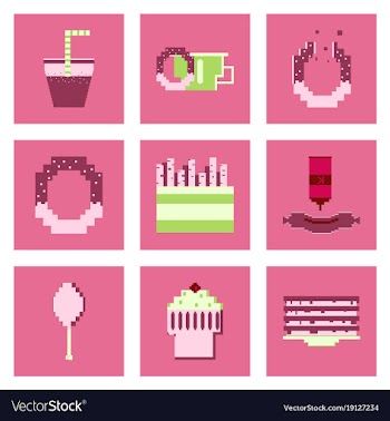 Set pixel icons of fast food vector image