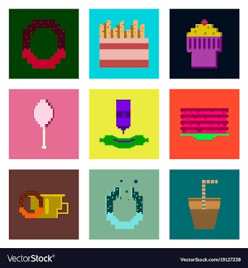 Set pixel icons of fast food vector image
