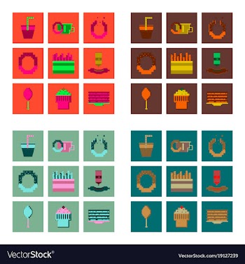Set pixel icons of fast food vector image