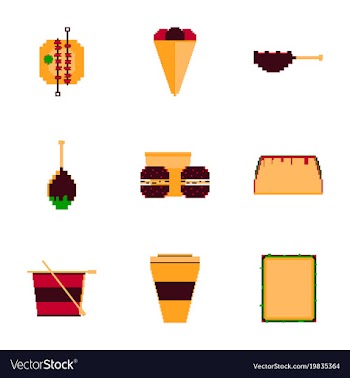 Set pixel icons of fast food vector image