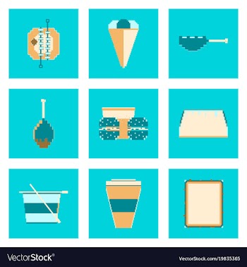 Set pixel icons of fast food vector image