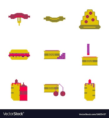 Set pixel icons of fast food vector image