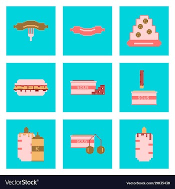 Set pixel icons of fast food vector image