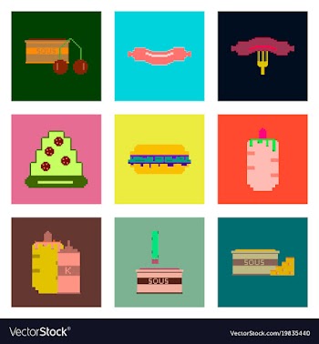 Set pixel icons of fast food vector image