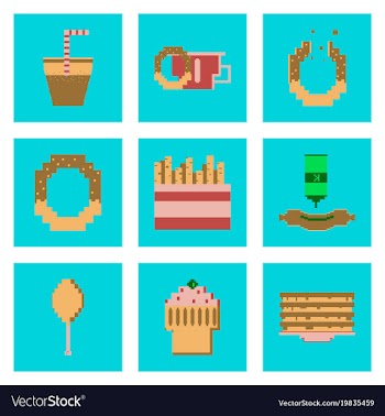 Set pixel icons of fast food vector image