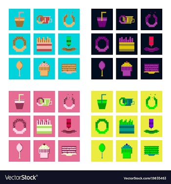 Set pixel icons of fast food vector image