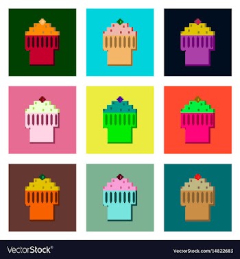 Set pixel icons of fruit muffin vector image