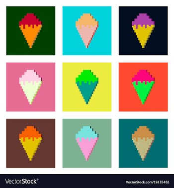 Set pixel icons of ice cream cone vector image