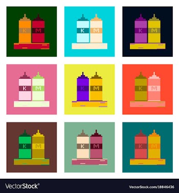 Set pixel icons of ketchup and mustard vector image