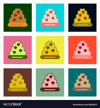 Set pixel icons of pizza with salami vector image