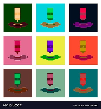 Set pixel icons of sausage with ketchup vector image