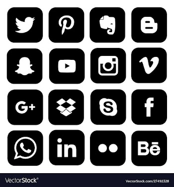 Set popular social media black white icons vector image