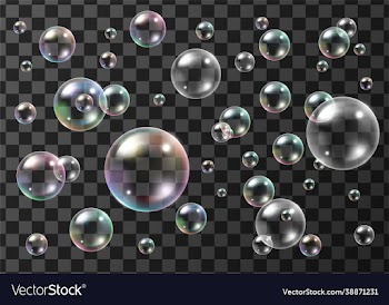 set realistic colorful soap bubbles