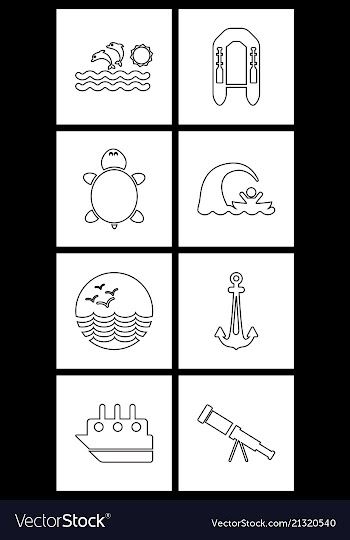 Set sea icons vector image