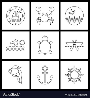 Set sea icons vector image