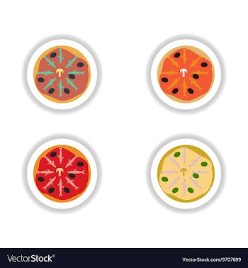 Set stickers pizza with salmon and olives vector image