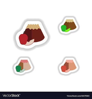 Set stylish paper stickers bun with apple vector image