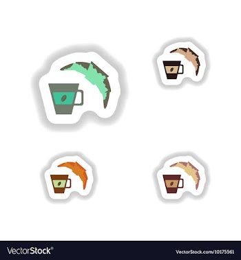 Set stylish paper stickers cup of coffee and a vector image