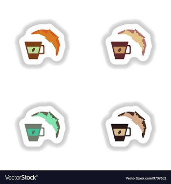 Set stylish paper stickers cup of coffee and a vector image