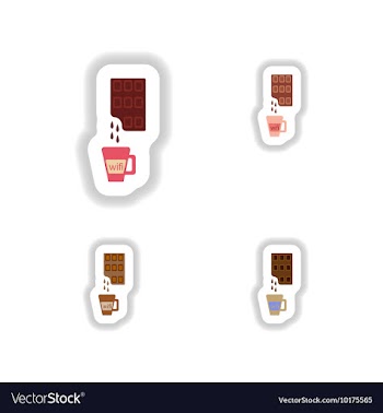 Set stylish paper stickers cup of hot chocolate vector image