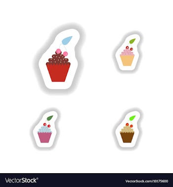 Set stylish paper stickers cupcake with cream and vector image
