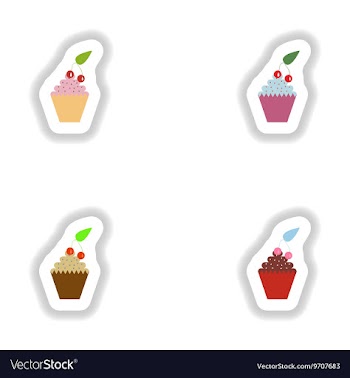 Set stylish paper stickers cupcake with cream and vector image