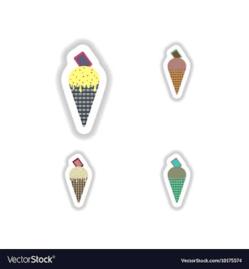 Set stylish paper stickers ice cream cone with vector image