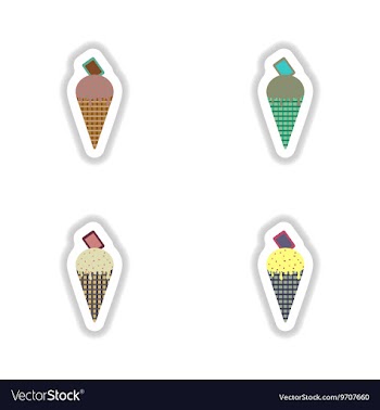 Set stylish paper stickers ice cream cone with vector image