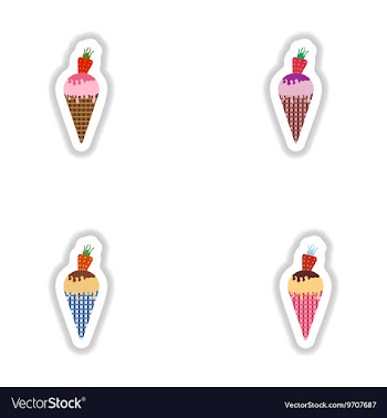 Set stylish paper stickers ice cream cone with vector image