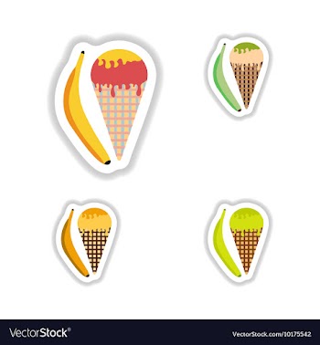 Set stylish paper stickers ice cream with banana vector image