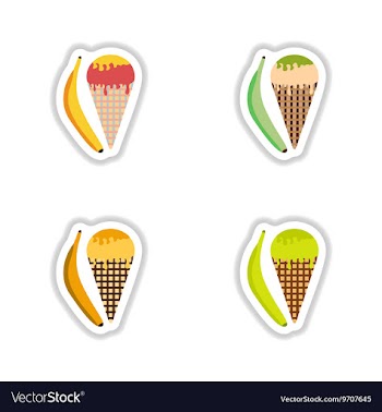Set stylish paper stickers ice cream with banana vector image