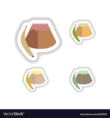 Set stylish paper stickers sweet bun with banana vector image