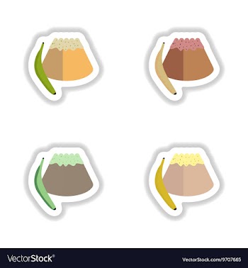 Set stylish paper stickers sweet bun with banana vector image