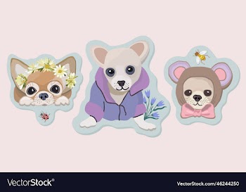 set with little dogs stickers in soft pastel