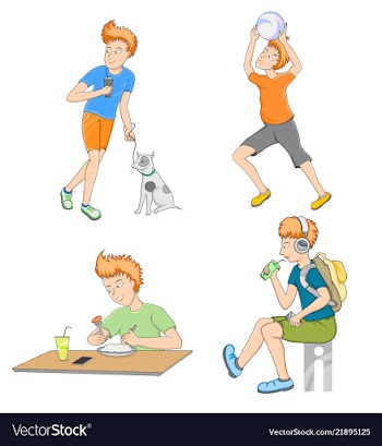 Set young man cartoon scene vector image