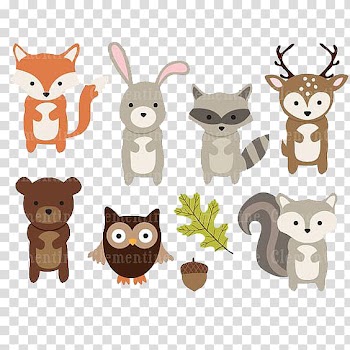 Seven assorted-animal illustration, Paper Woodland Animal , Deer, bear and owl leaves transparent background PNG clipart