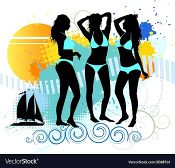 					Several girls are dancing on the beach vector image														