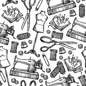 Sewing seamless black and white pattern Free Vector