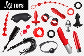 Sex toys transparent set for bdsm with leather whip mask bracelet vibrator realistic icons isolated  illustration Free Vector