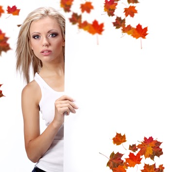 sexy girl holding a poster  over a white background