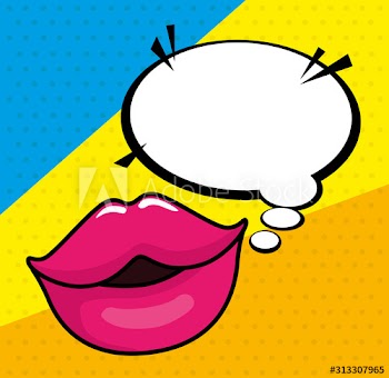 sexy lips with speech bubble pop art style design